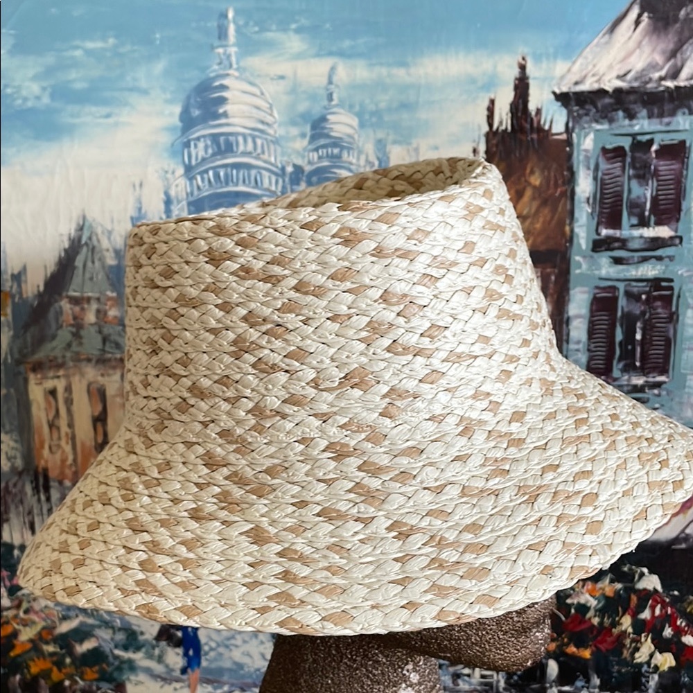 New Jane & Berry Neutral Taupe Cream Woven Straw Hat One Size